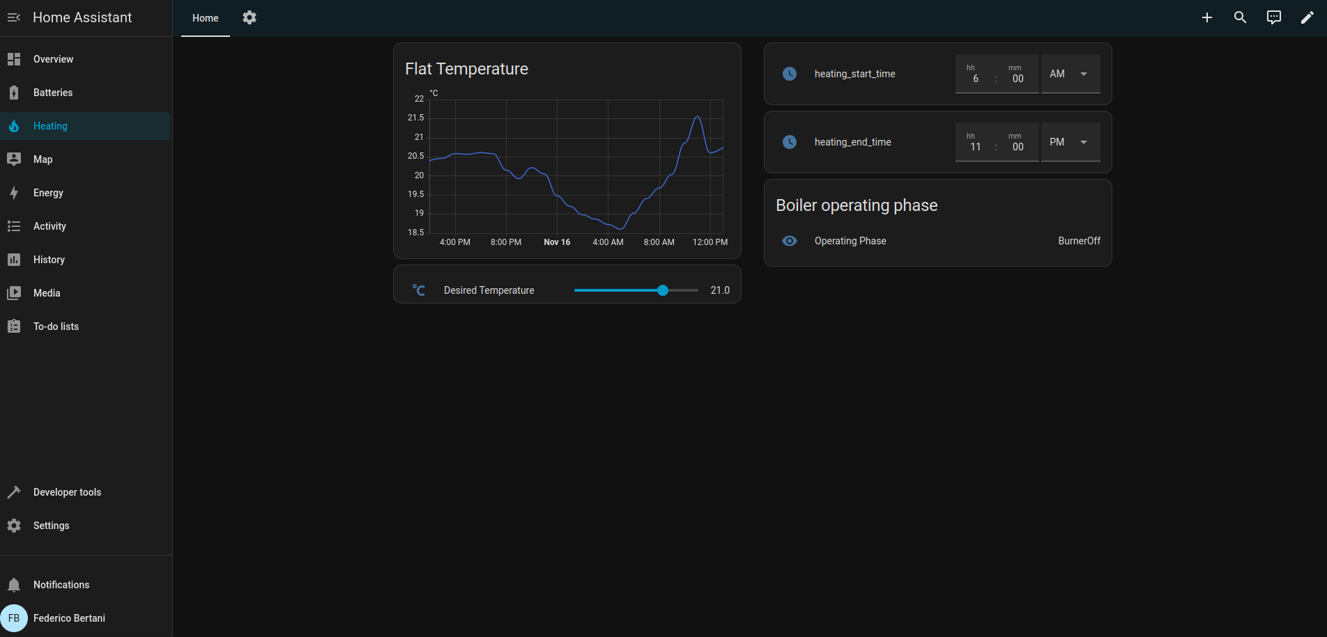 My heating home assitant dashboard